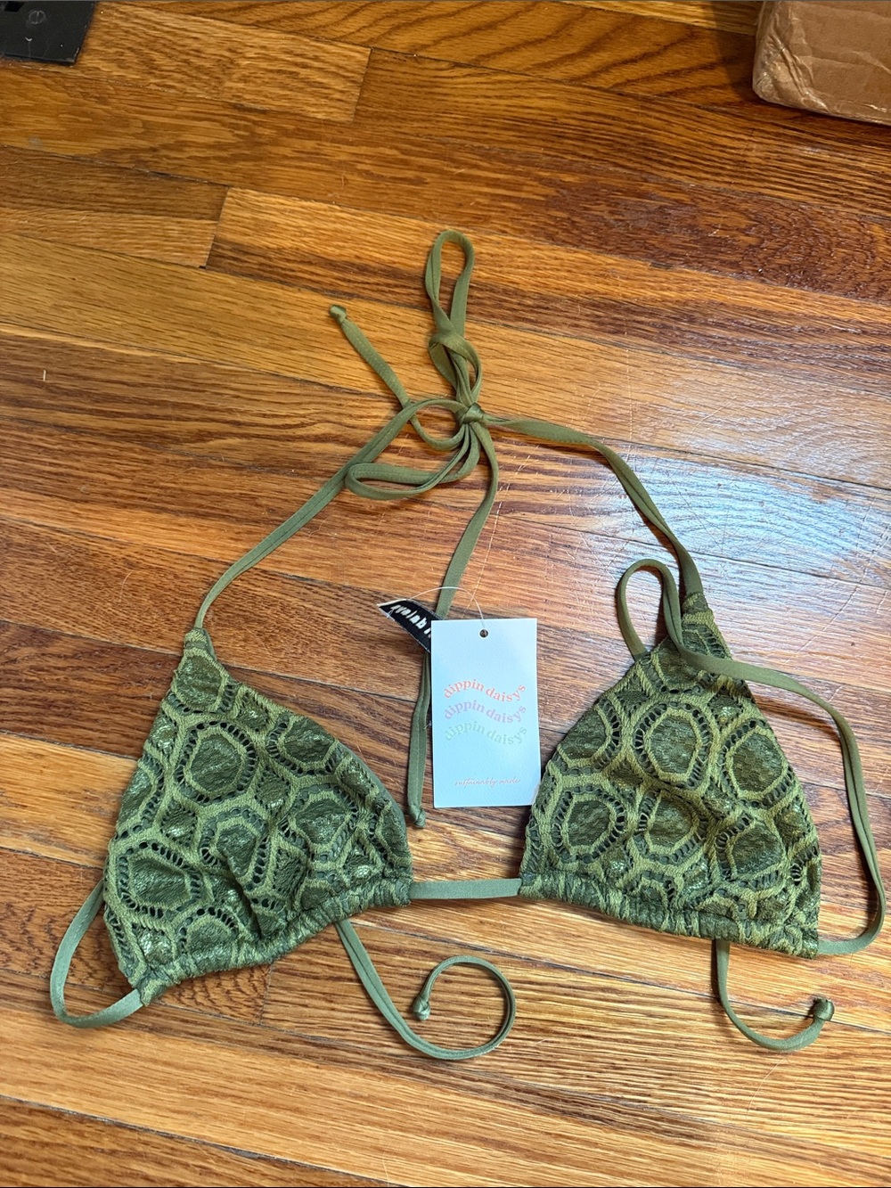 Olive Green Lace Triangle Bikini Top